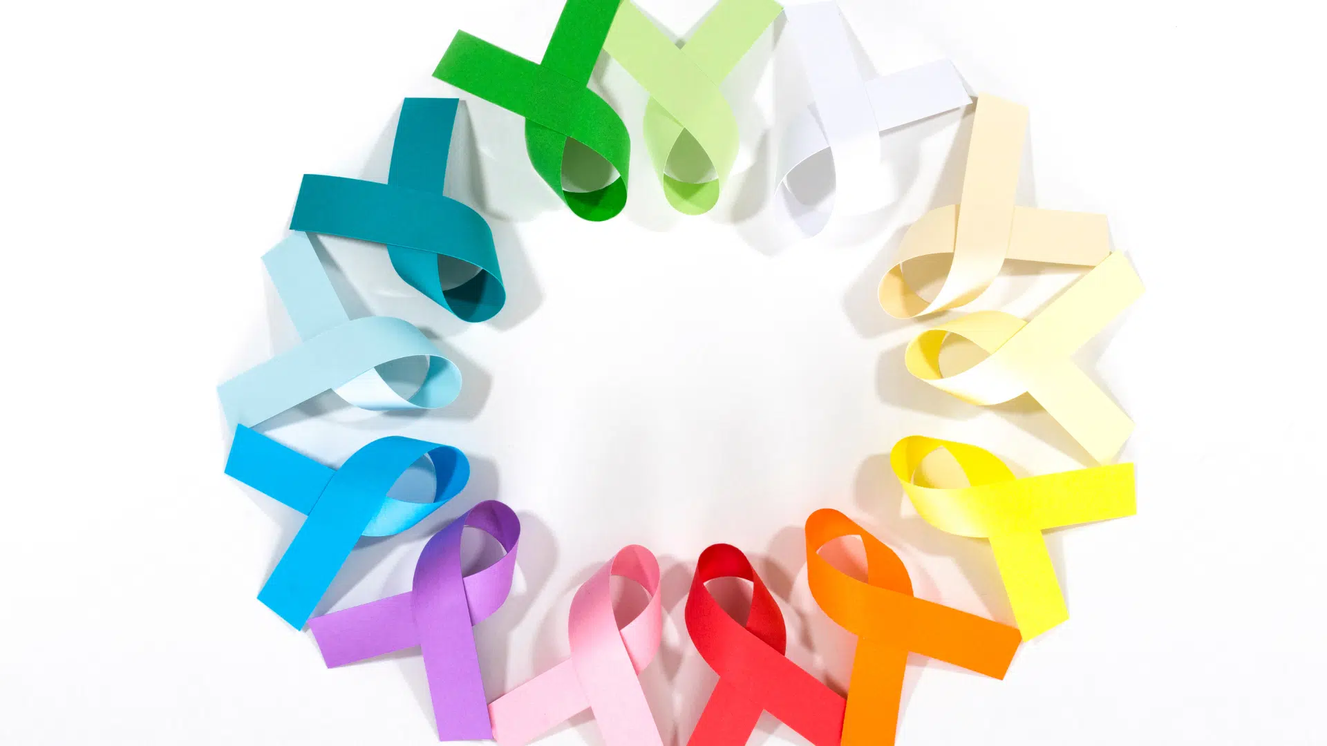 Photograph of cancer ribbons in a circle