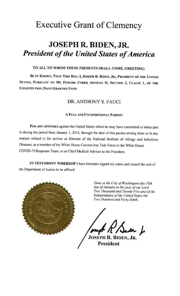 Fauci Pardon Signed